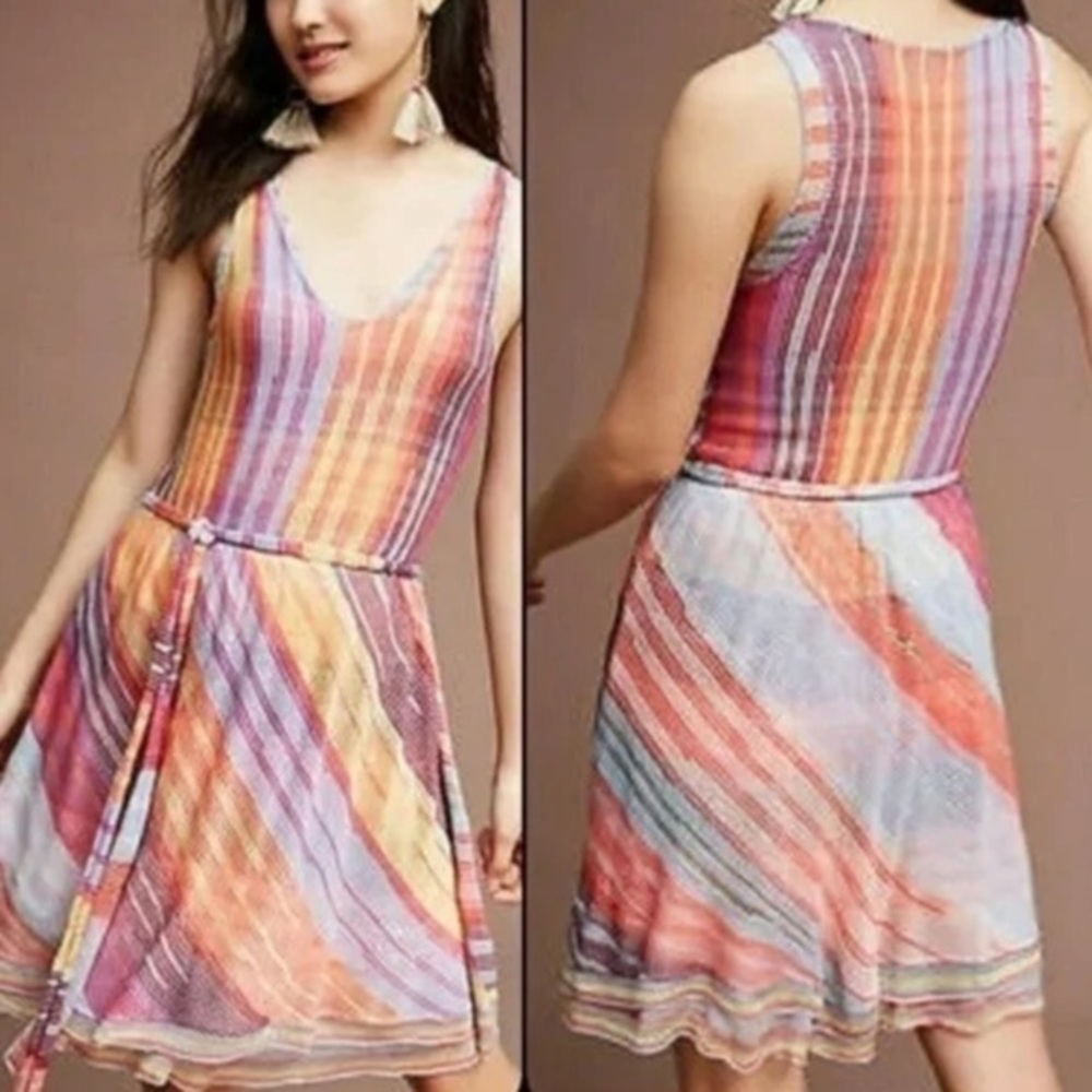 Anthropologie Cecilia Prado Knit Fit & Flare Mini Dress Small Rainbow